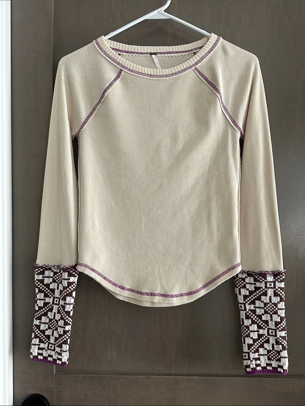 Free People She's Reversible Cuff Thermal Tee Neutral Beige Size M